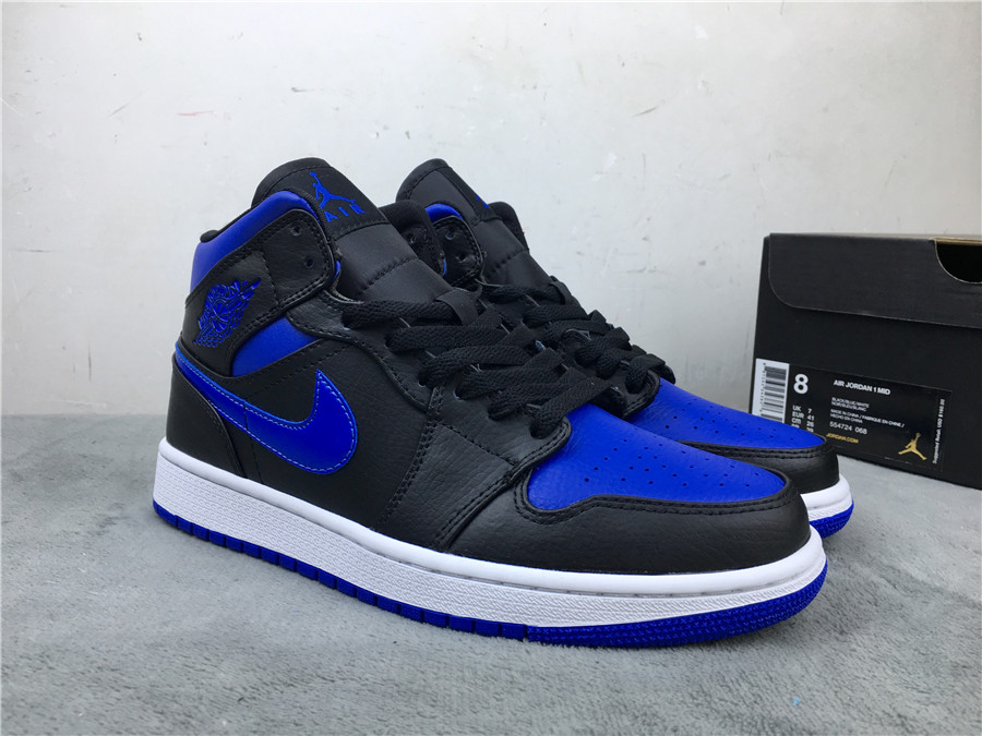 Air Jordan 1 Mid Royal Blue Black White Shoes